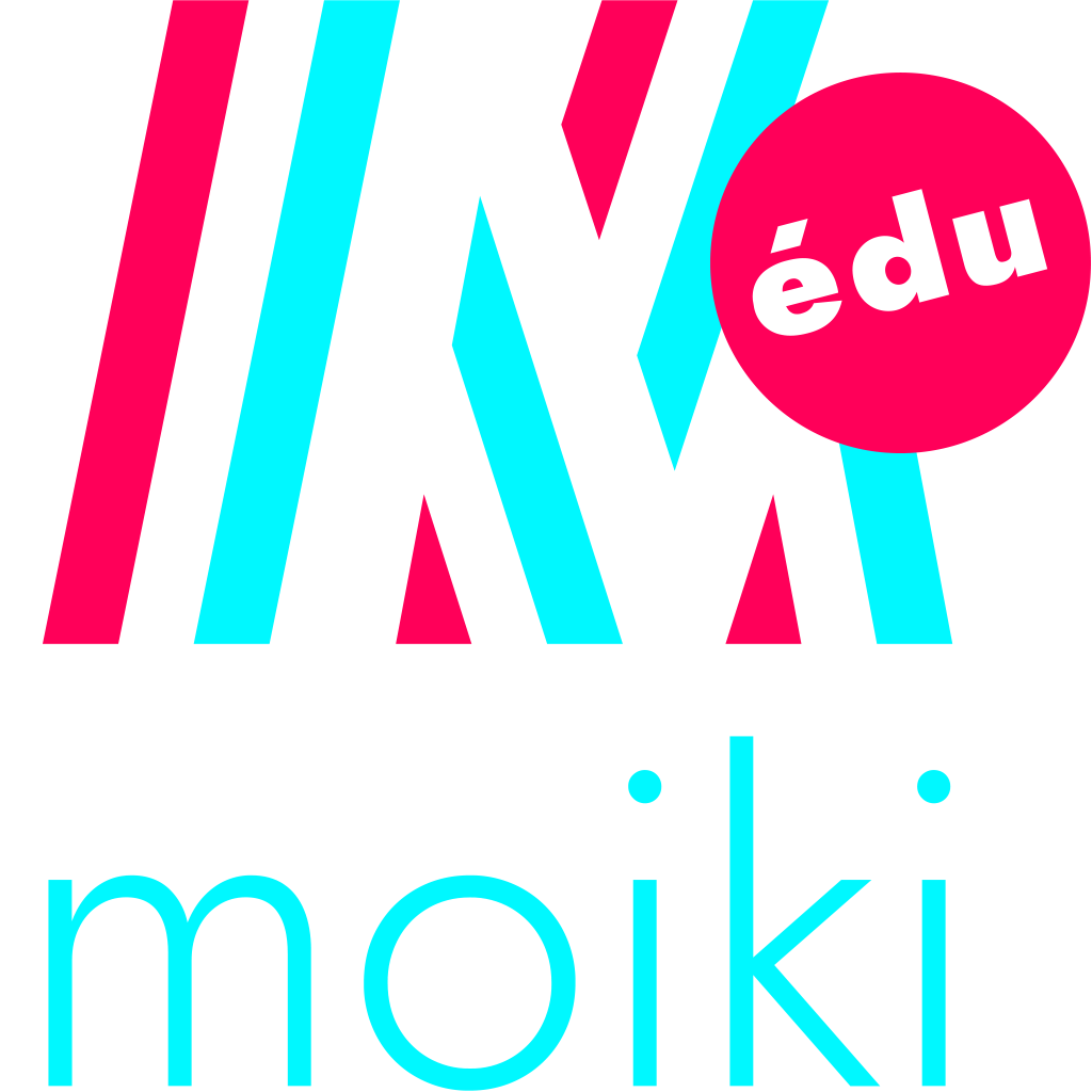 Logo Moiki EDU avec nom, sur fond sombre