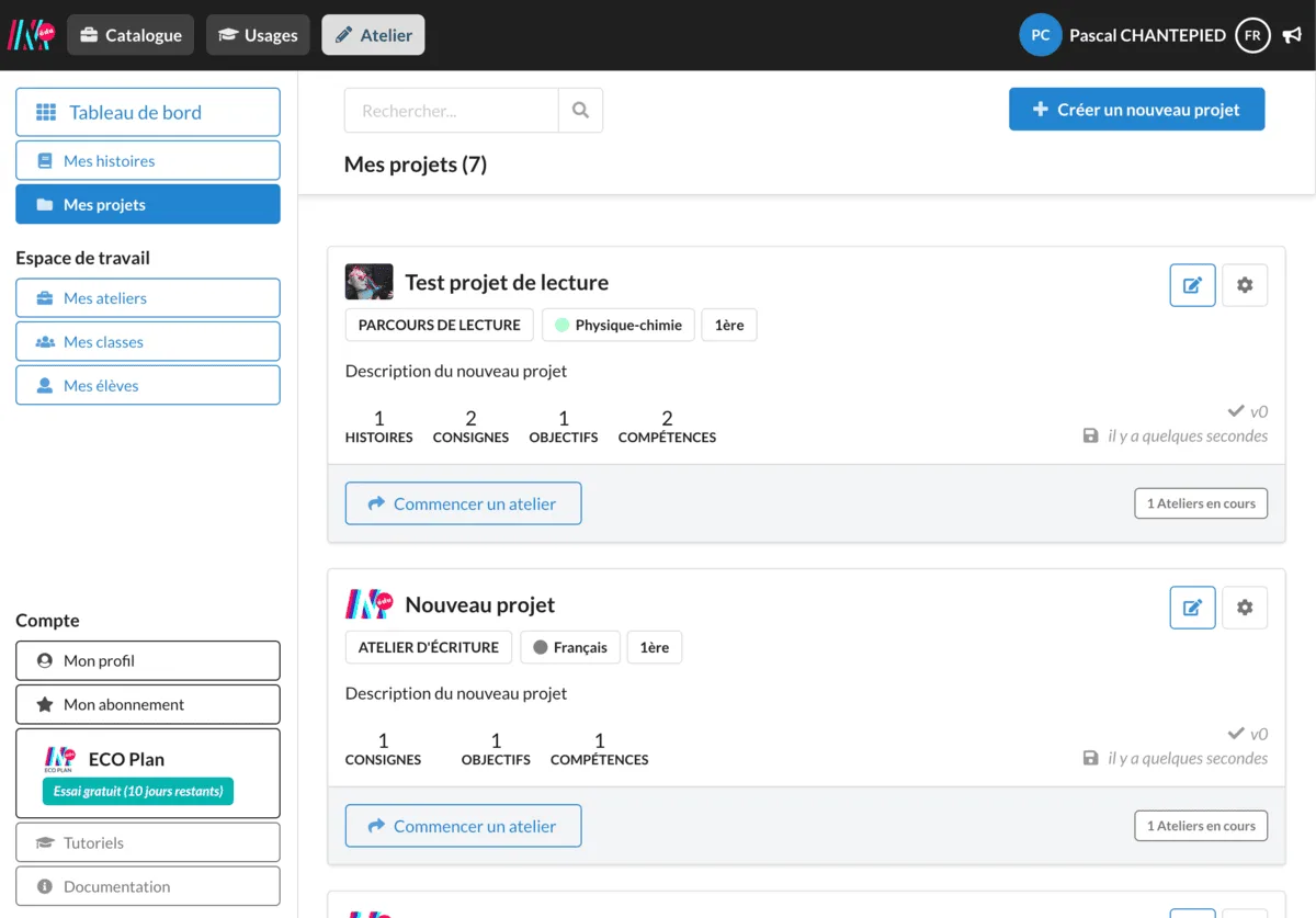 Tableau de bord enseignant Moiki EDU