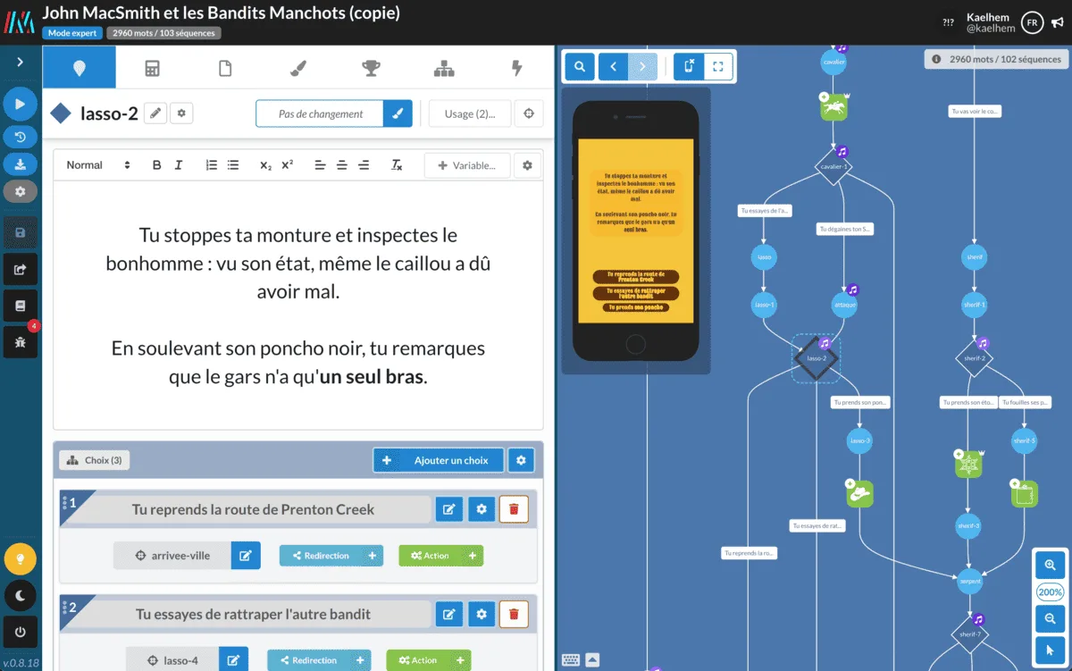 Capture d’une histoire en cours de jeu